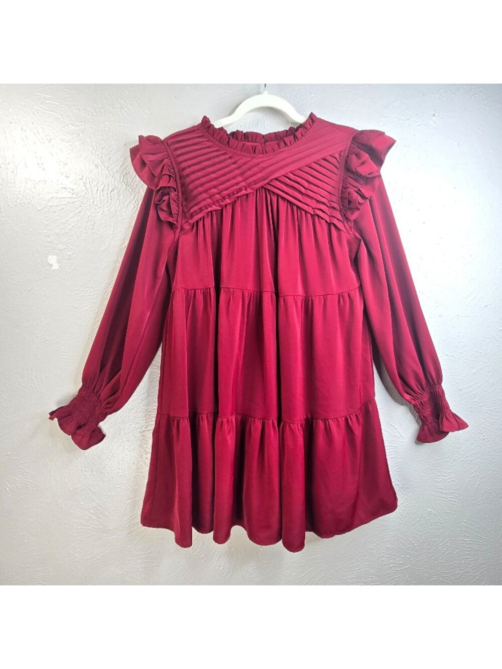 Entro Mini Dress Red Ruffle Tiered Long Sleeve Preppy Academia Victorian Regency